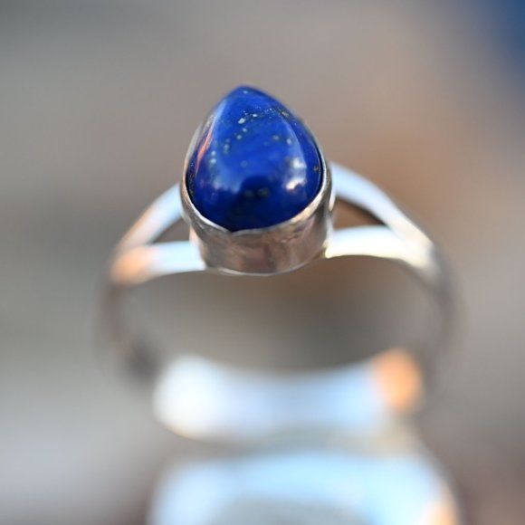 Lapis Lazuli Drop Shape Sterling Silver Ring - Picture 4 of 5